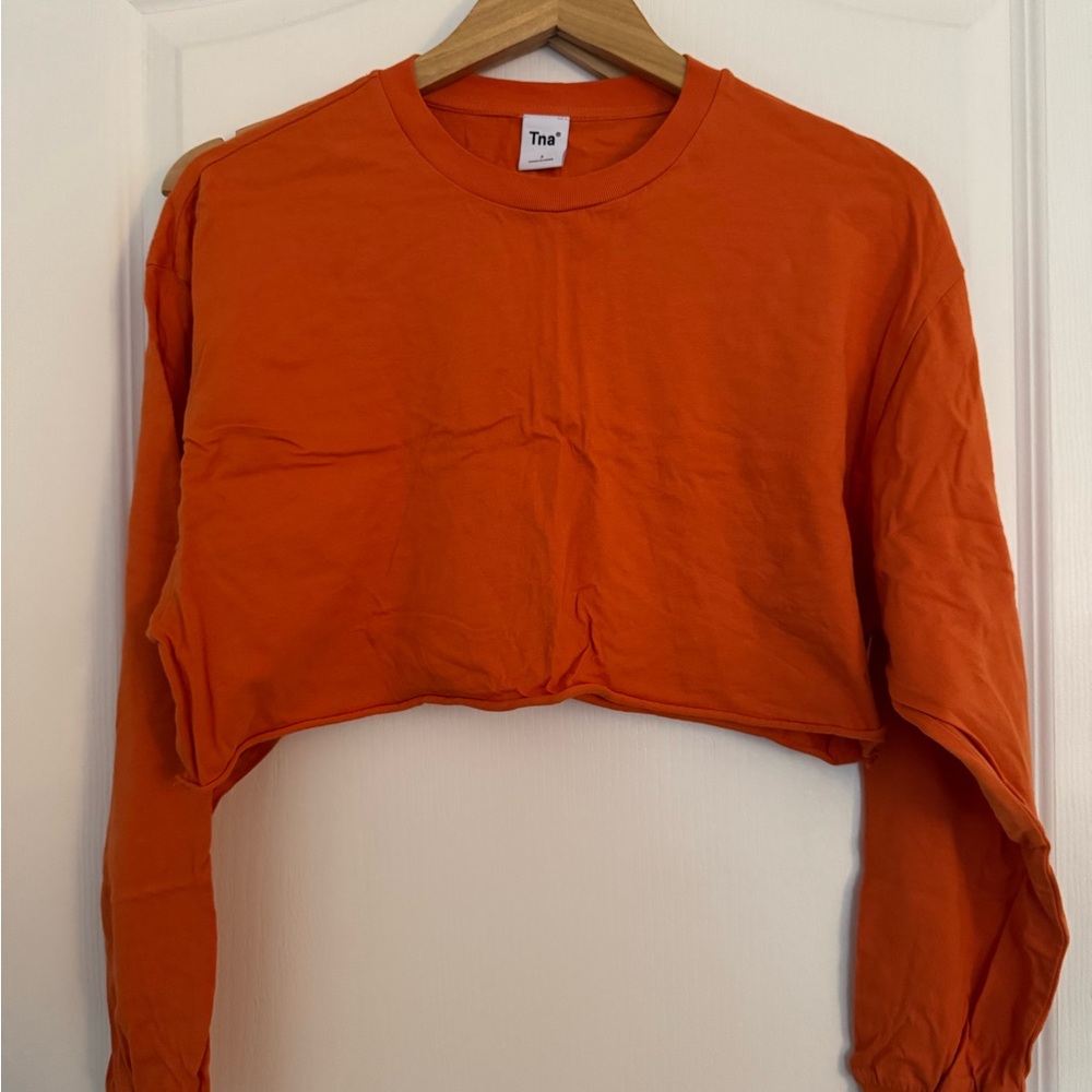 TNA Orange Boxy Cropped Long Sleeve Sweatshirt